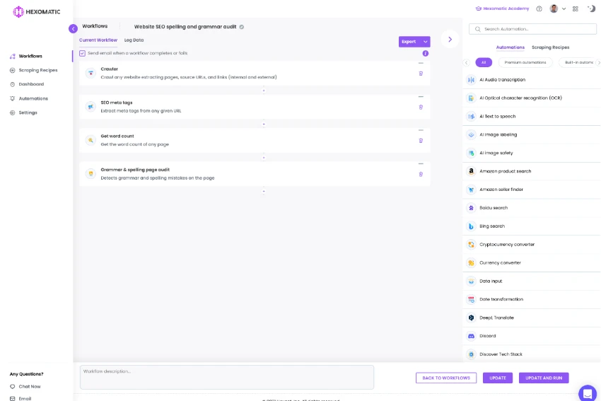 Hexomatic Manage multiple workflows