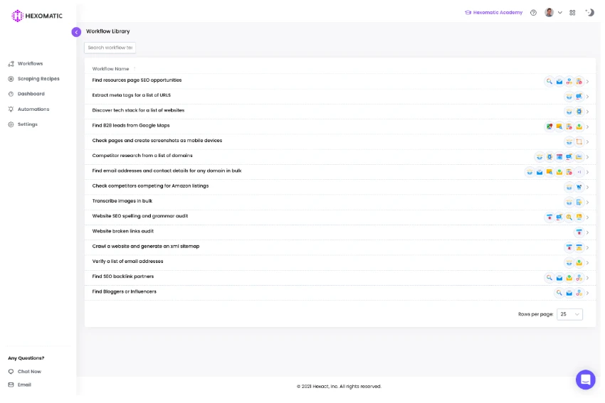 Hexomatic - ready-made workflows